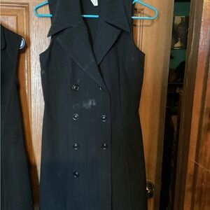 Chic Black Pinstripe Sleeveless Blazer Dress